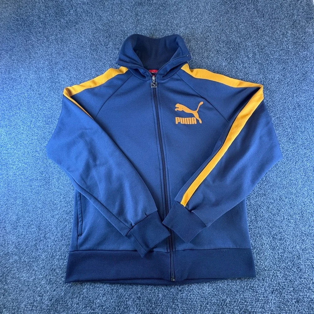 Puma Iconic T7 Track Jacket Mens Large Navy Blue Y2K Long Sleeve Full Zip Logo